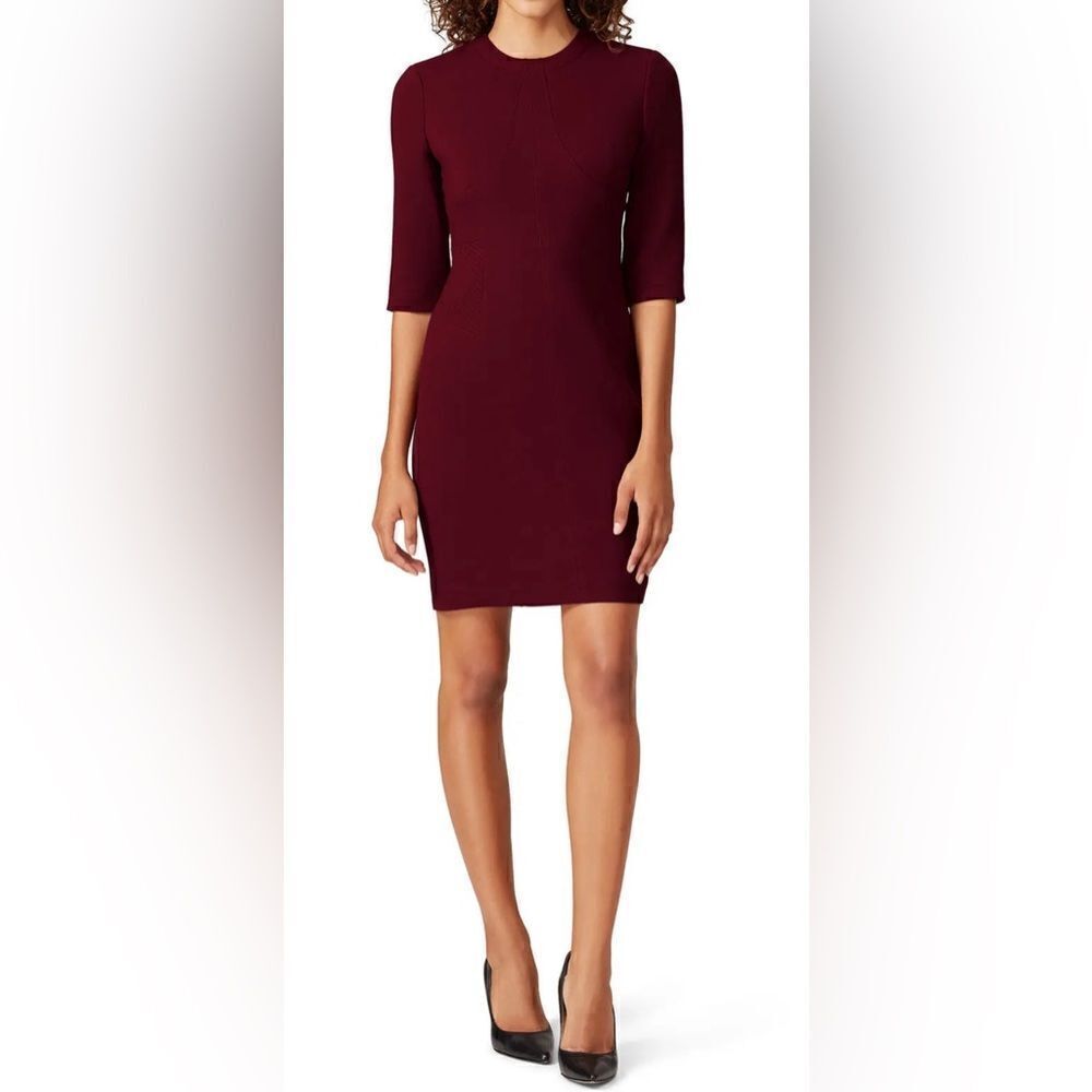 TOCCIN Full Zip Burgundy Sheath Dress Size 10